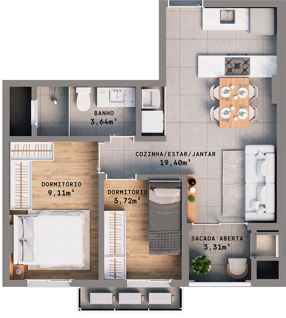APARTAMENTO FINAL 401 a 901 ( 49,51m² )