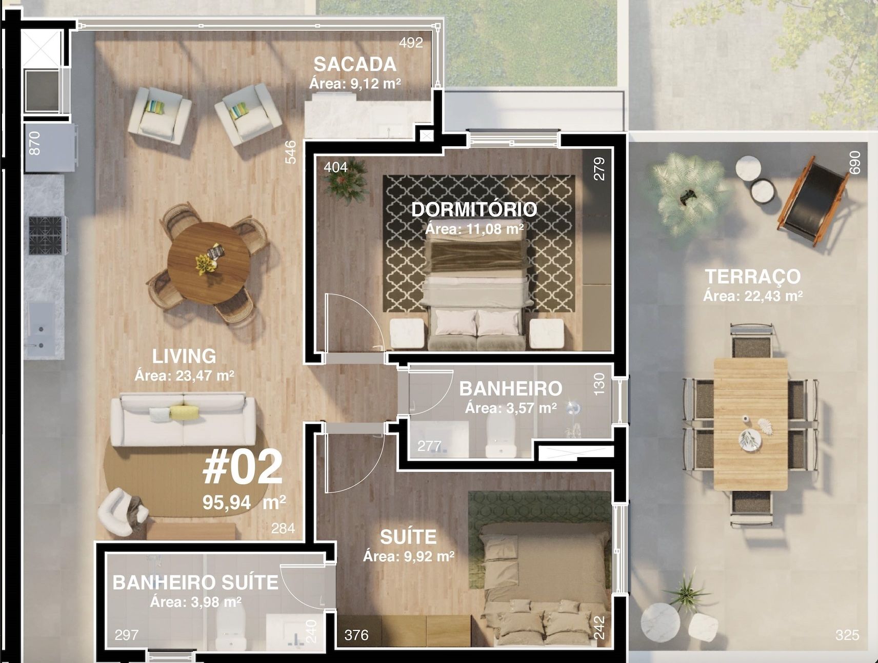 APARTAMENTOS COM TERRAÇO (95,94m²)