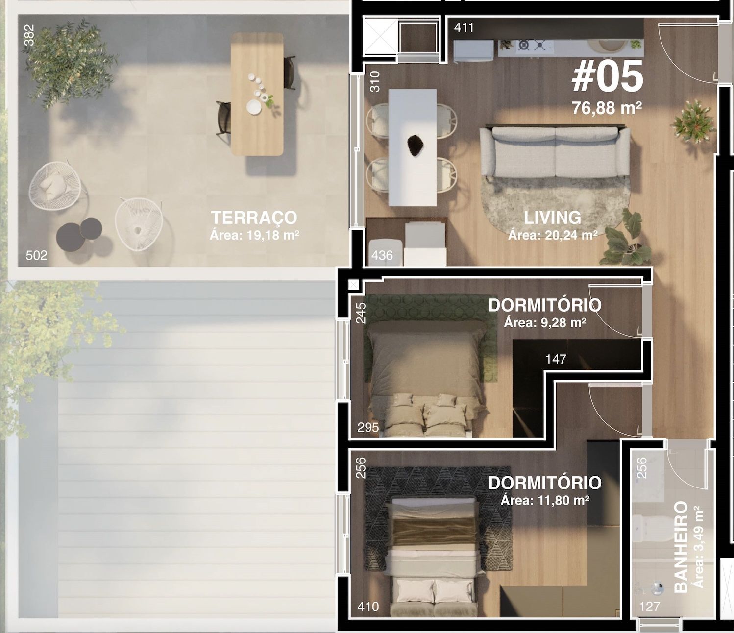 APARTAMENTO COM TERRAÇO (76,88m²)