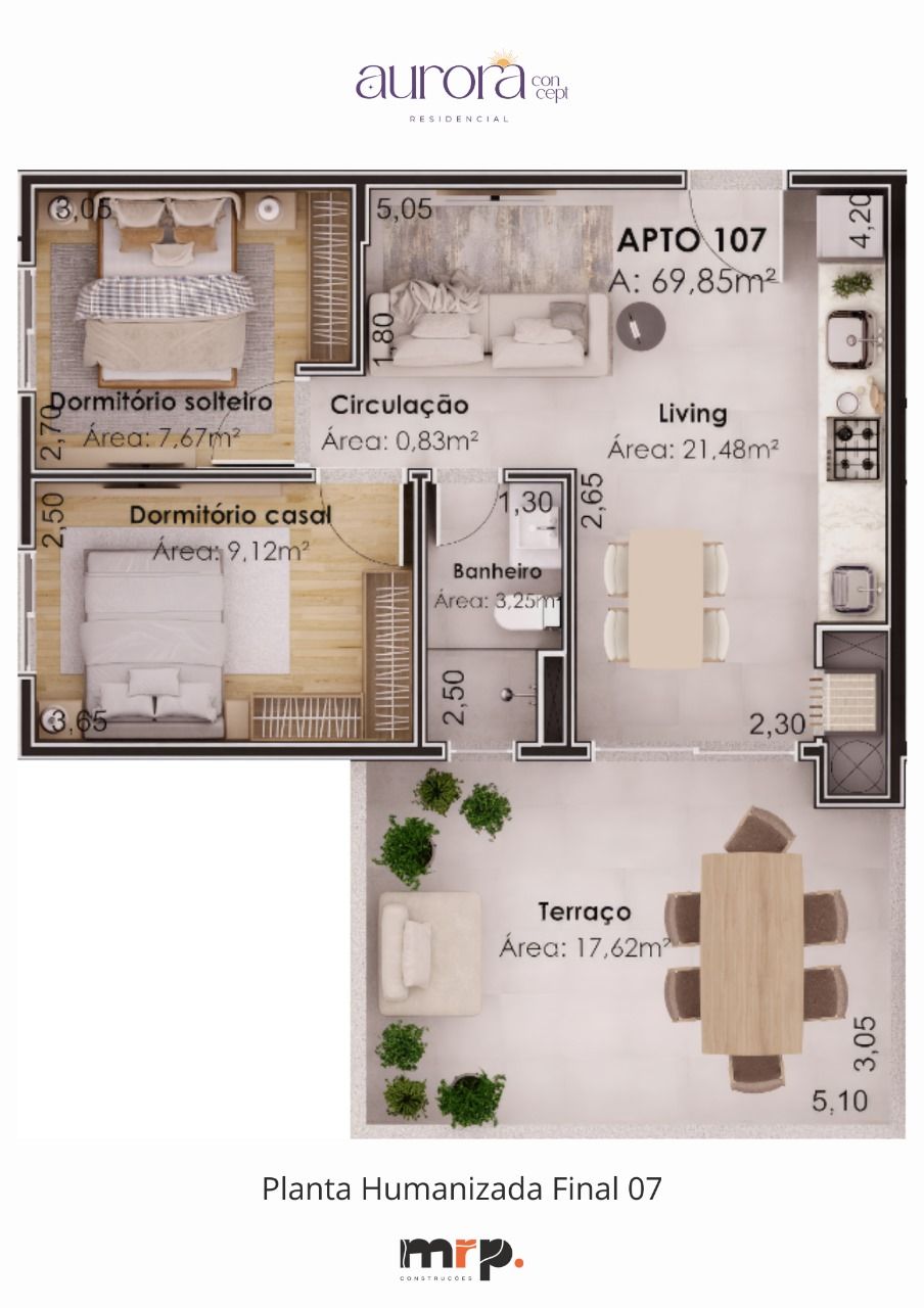 APARTAMENTO com terraço (69,85m²)
