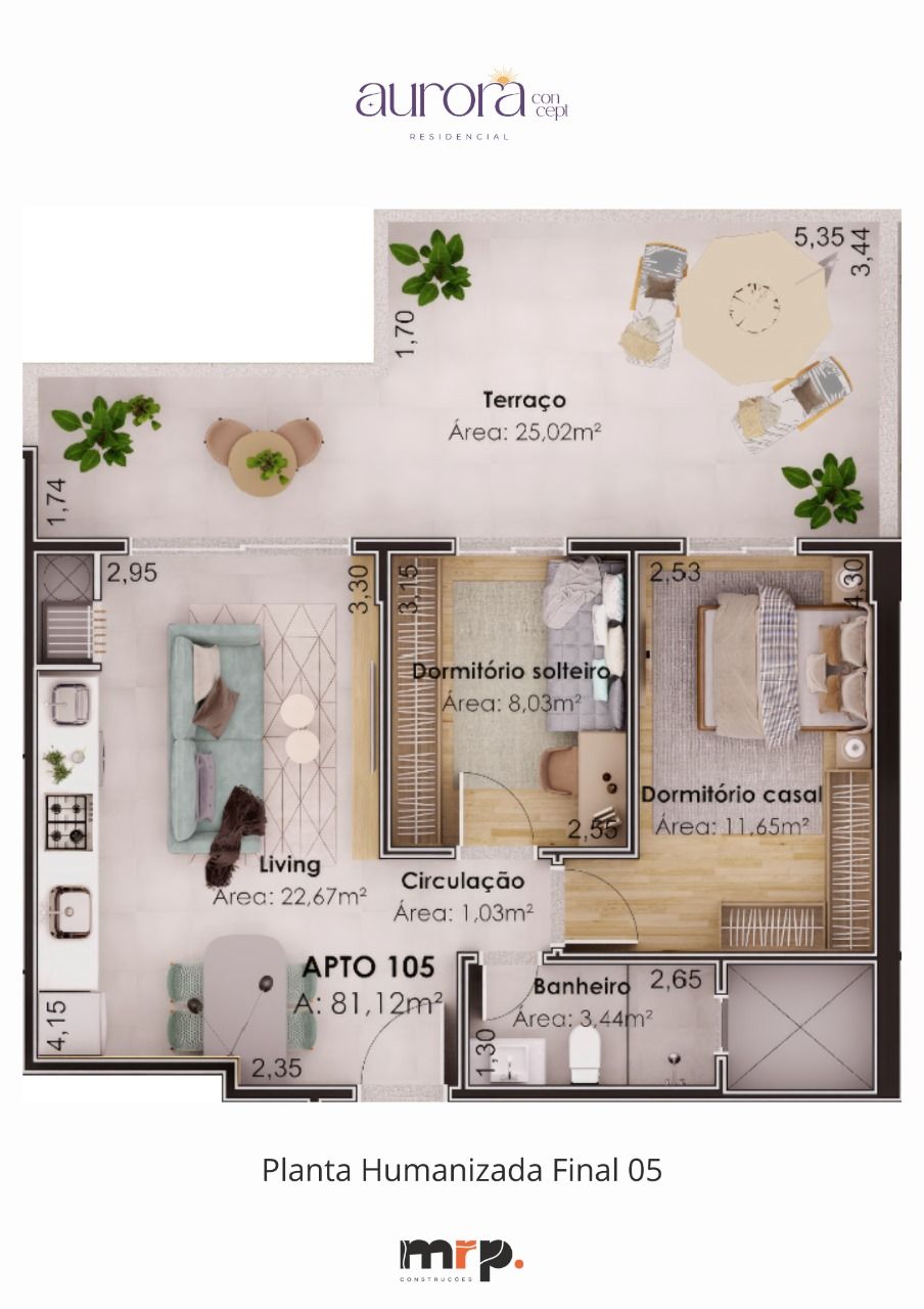 APARTAMENTO COM TERRAÇO (81,12m²)