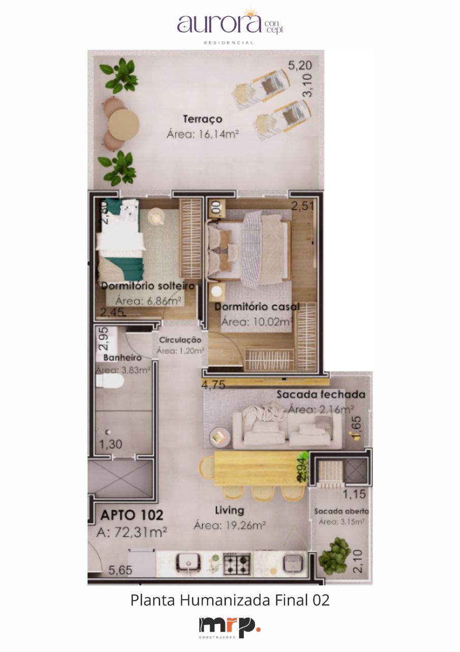 APARTAMENTO COM TERRAÇO (72,31m²)